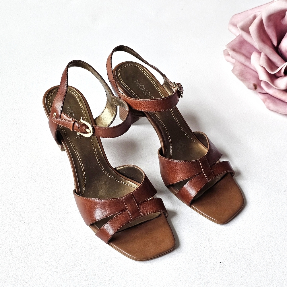 Nickels Soft Brown Leather Strappy Heeled Sandals Ankle Strap Size 7.5M